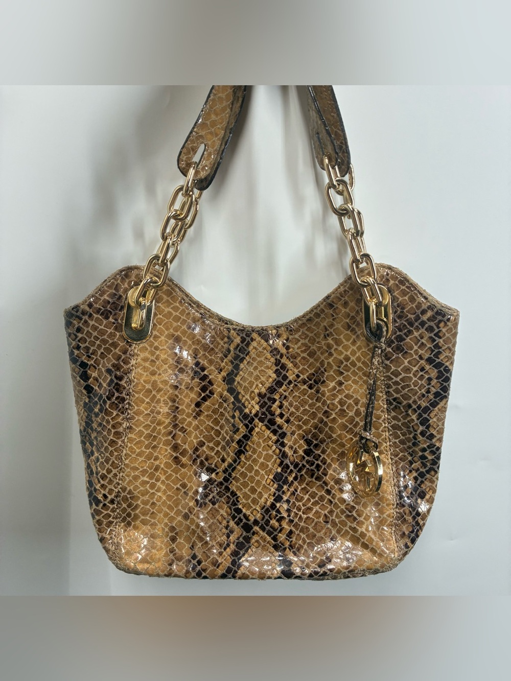Michael Kors Lilly Tote Shoulder Bag Snakeskin Python Purse Embossed Leather